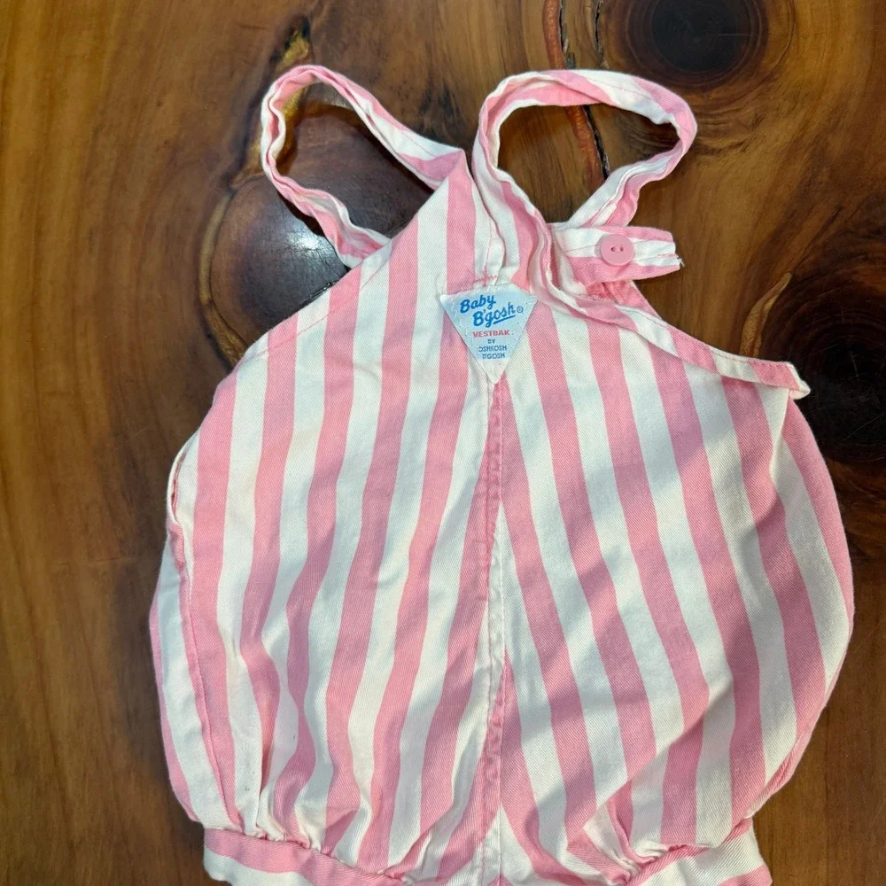 Vintage Oshkosh Overalls 12M Cotton USA Floral Short Shortalls Bubble Stripe D13